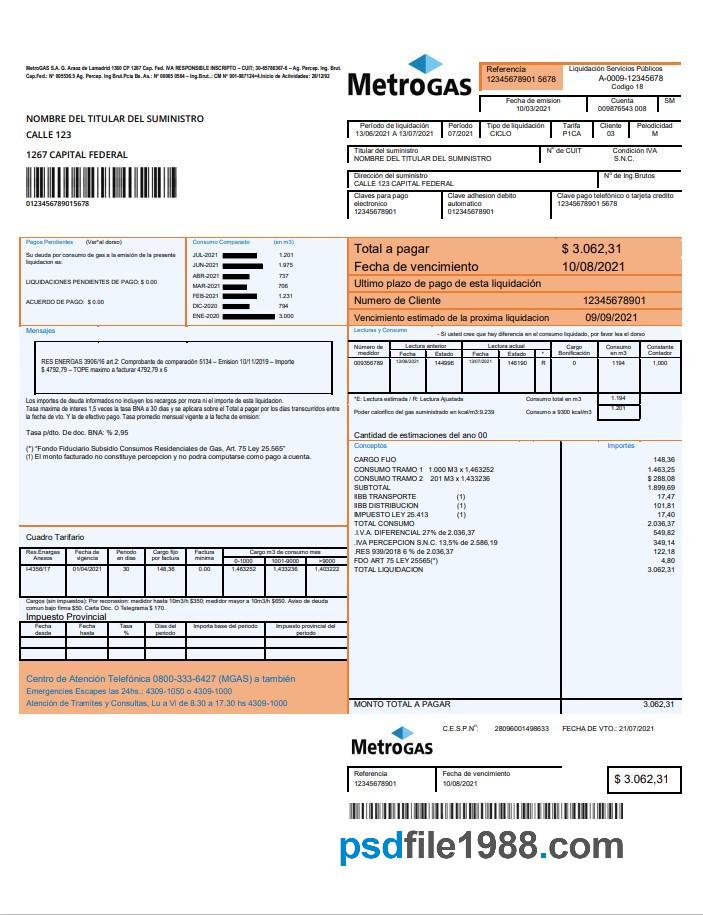 Argentina Metrogas Utility Bill